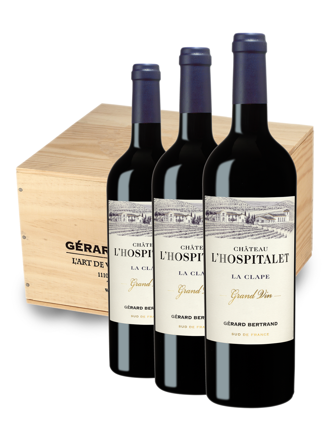 Château L'Hospitalet Grand Vin Rouge 75cl 2021 lot de 6 bouteilles avec caisse en bois